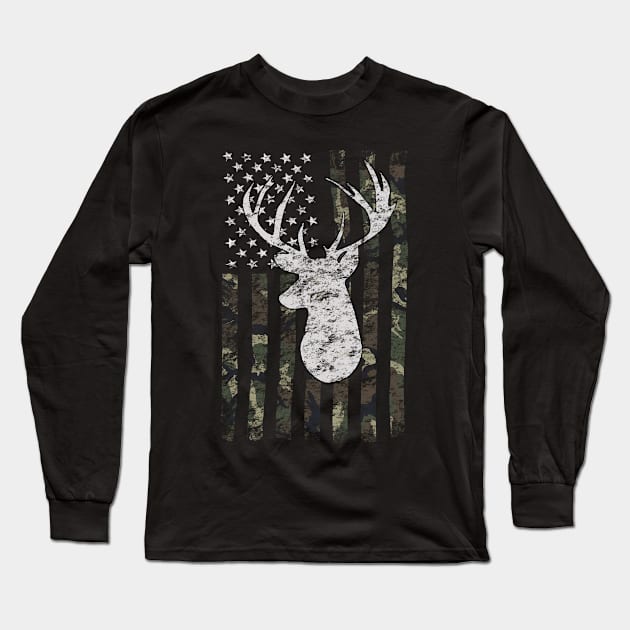 Buck Deer Hunting Camouflage Flag Hunter Long Sleeve T-Shirt by SnugFarm